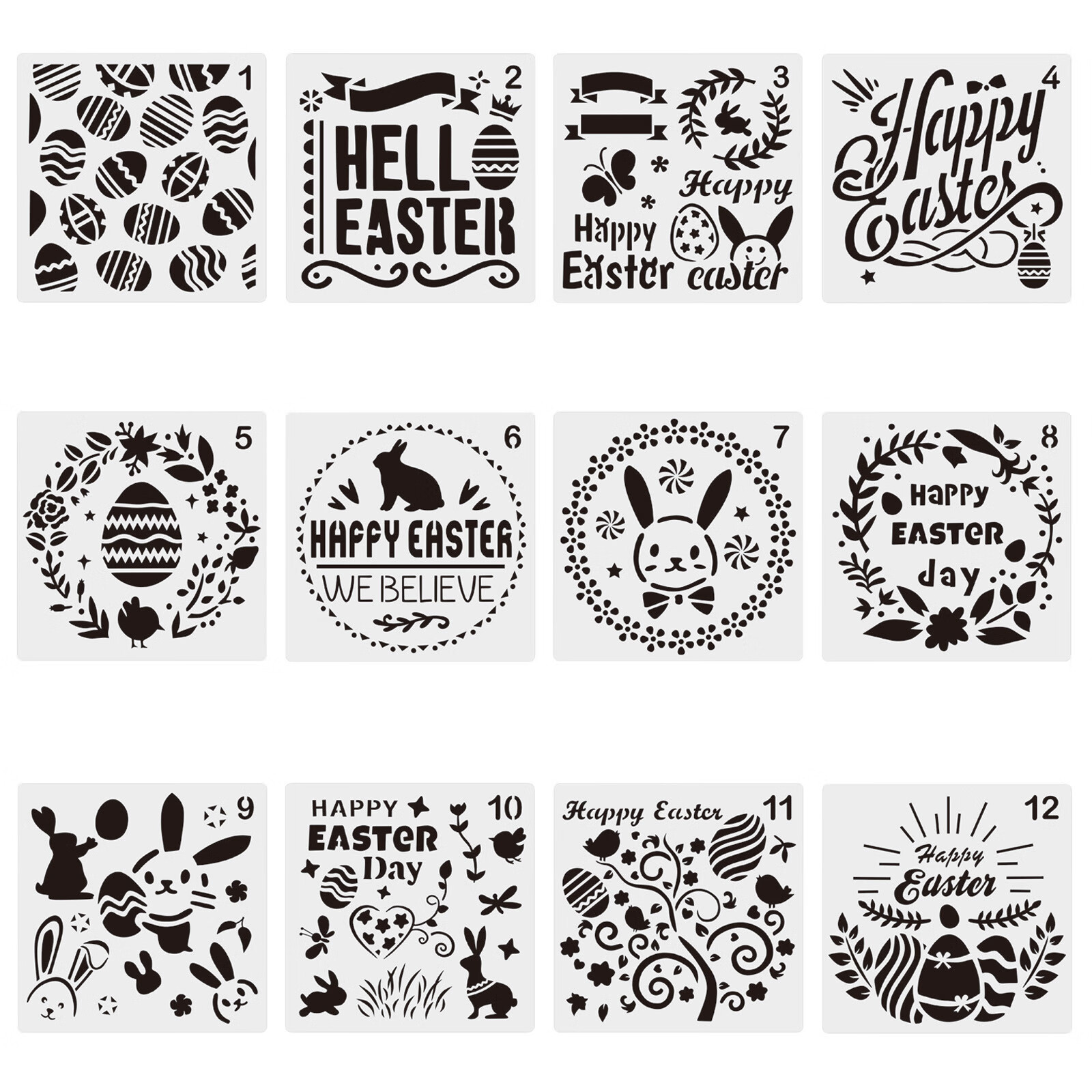 Templates Hollow Drawing Easter Stencils 12Pcs Plastic Painting Home DIY